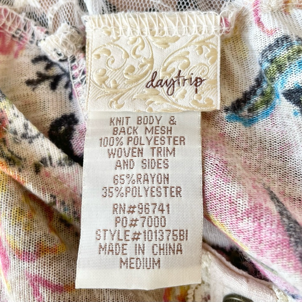 Daytrip Mixed Material Floral Sleeveless Cream Pink Tank Top y2k - M - Picture 10 of 12